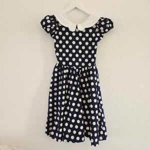 Bryan Vintage Girls Prairie Dress Cottagecore Polka Dot Peter Pan Collar Size 14